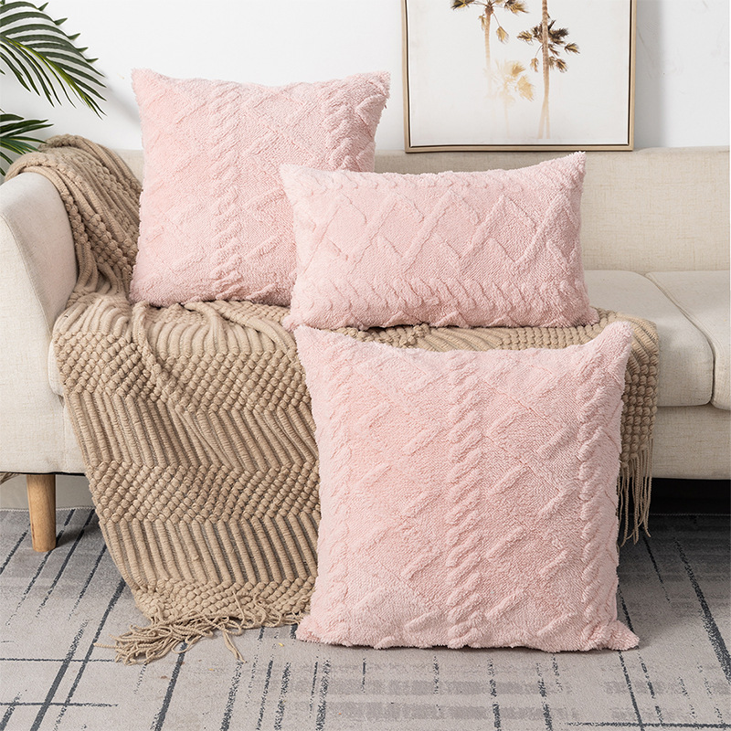 Cross-Border Direct Supply Simple Cushion Pillow Cover Office Home Sofa Waist Rest Cushion Woven Plush Pillow Wholesale