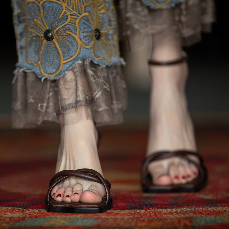 复古棕色高跟鞋2021夏季新款超仙好看配裙子时尚潮流凉鞋-阿里巴巴