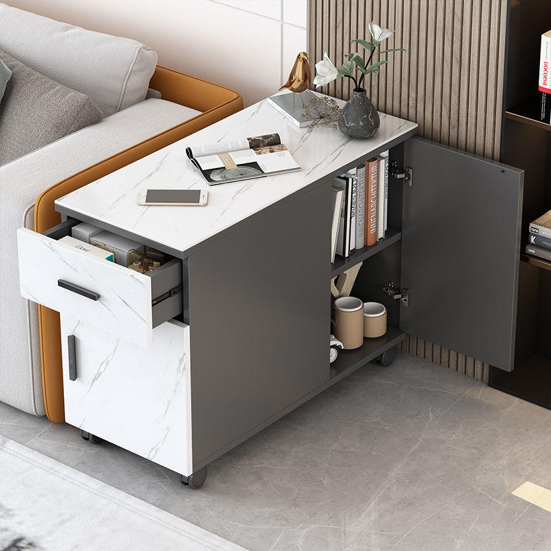 沙发侧边柜岩板边柜边几窄边置物架轻奢客厅可移动角几靠墙储物柜