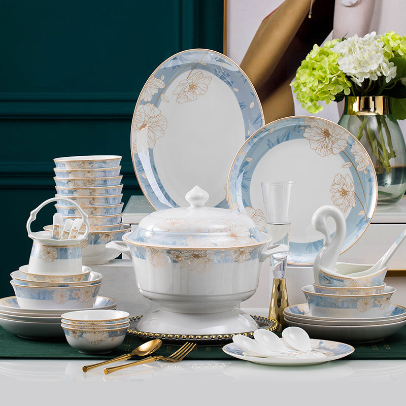 2024新款碗家用景德镇骨瓷碗碟套装家用陶瓷餐具套装碗盘乔迁送礼