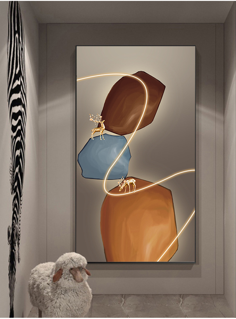 大气玄关装饰画时来运转竖版现代简约大幅入户走廊过道壁画落地画