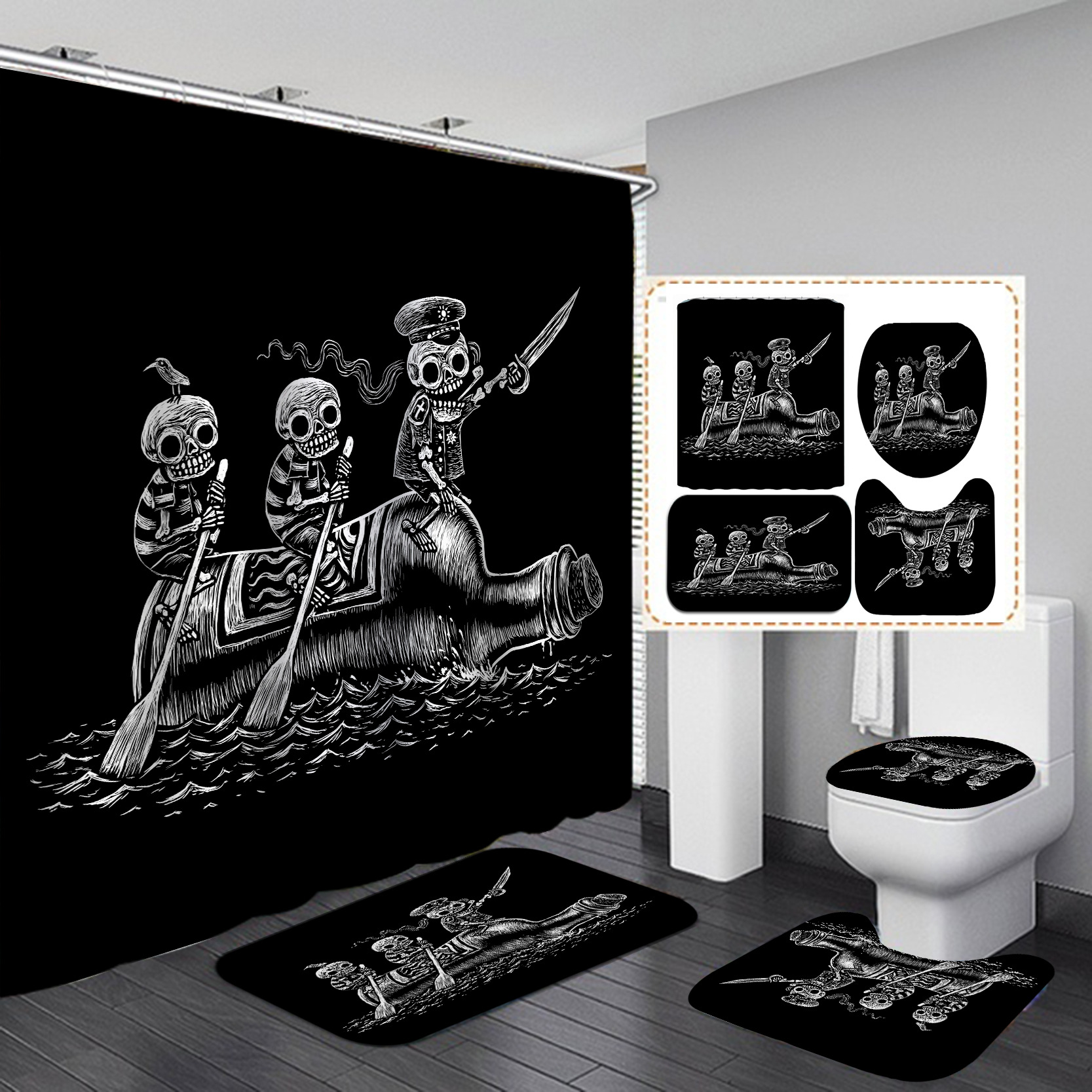 Halloween Shower Curtain Set Horror Series Waterproof Punch-Free Partition Curtain Bath Curtain Hotel Toilet Rain Curtain