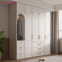 JP法式奶油风实木衣柜家用卧室简约经济型书桌一体组合小户型大衣
