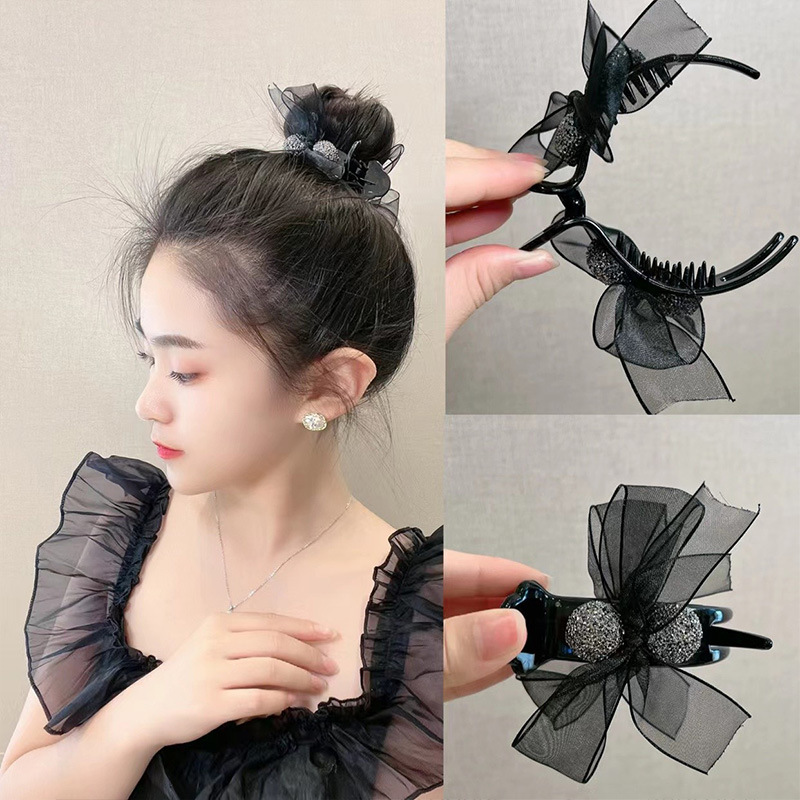 Rhinestone High Sense Ponytail Hairpin Girls' Back Head Bow Claw Clip Bun Large Clip Headdress Top Clip