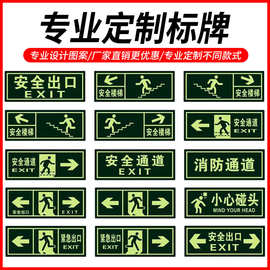 荧光标识牌公共场所安全出口消防通道提示牌夜光地墙贴警告标志牌