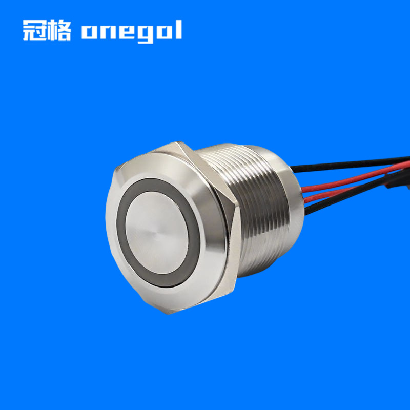 金属按钮底部灌胶密封防水不锈钢按钮开关19mm环形灯按钮开关带线