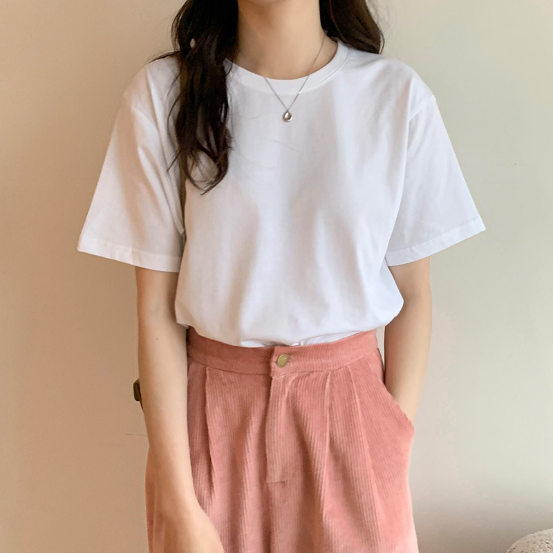 纯色短袖t恤女夏季新款百搭时尚网红ins潮韩版宽松打底情侣上衣服