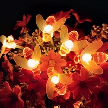 LED仿真蜜蜂蜻蜓灯串春夏花园装饰氛围灯电池盒户外太阳能彩灯