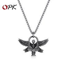 OPK饰品工厂直销欧美跨境复古六翼天使翅膀钛钢吊坠不锈钢项链男