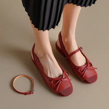2023夏季韩版时尚圆头平底凉鞋法式简约两穿一字扣带包头后空女鞋