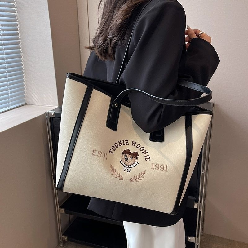 可爱大容量帆布包包2024新款女包时尚百搭洋气单肩包大学生托特包