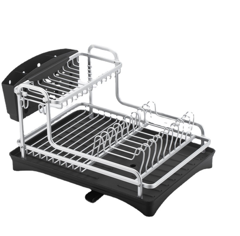 Aluminum Dish Rack Kitchen Plate Rack Double-Layer Thickened Removable Draining Dish Rack Kitchen Storage Rack Factory Direct Sales