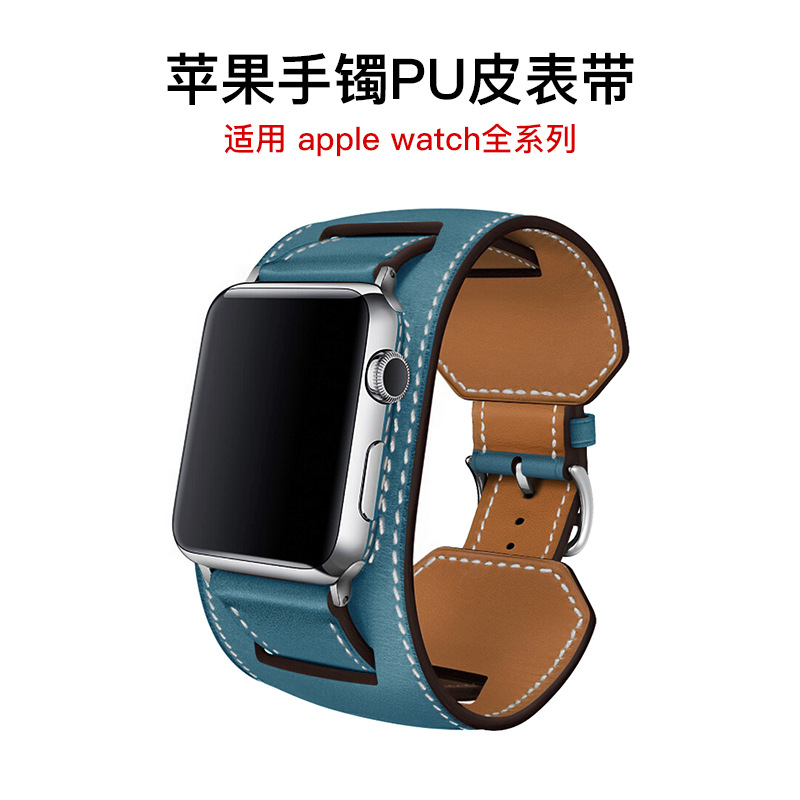适用于苹果表带apple watch 8/s9通用单圈超纤pu皮质手镯表带-阿里巴