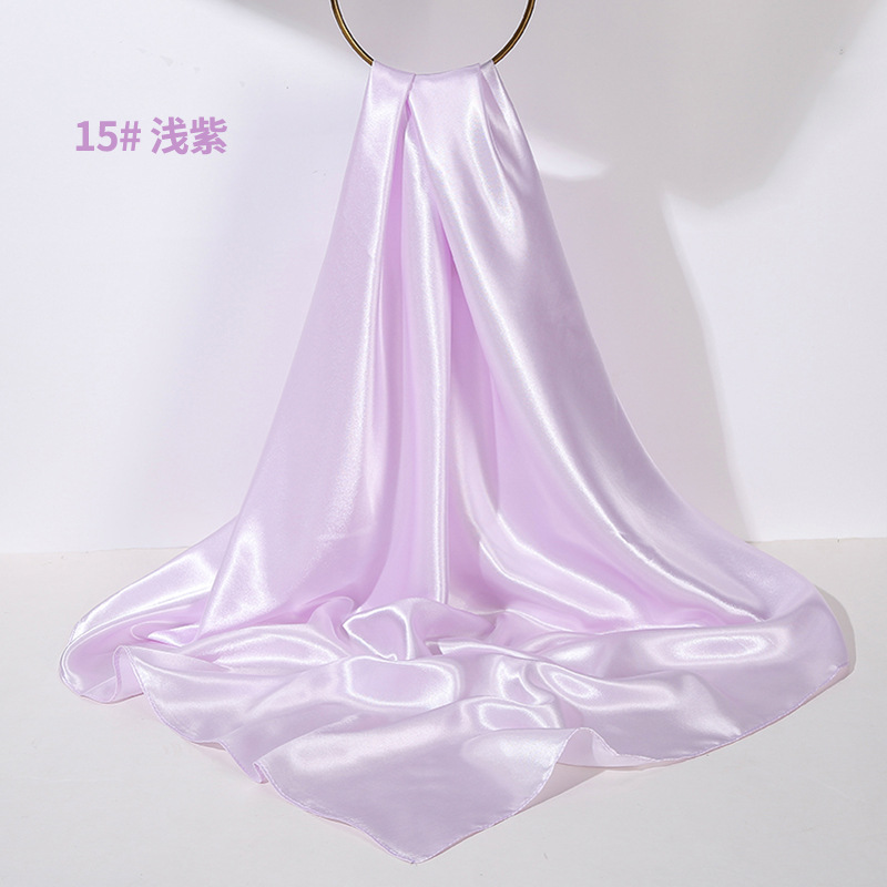 Cross-Border Pure Color Artificial Silk Large Kerchief 90cm Sunshade Solid Color Silk Scarf Glossy Satin Square Scarf Shawl