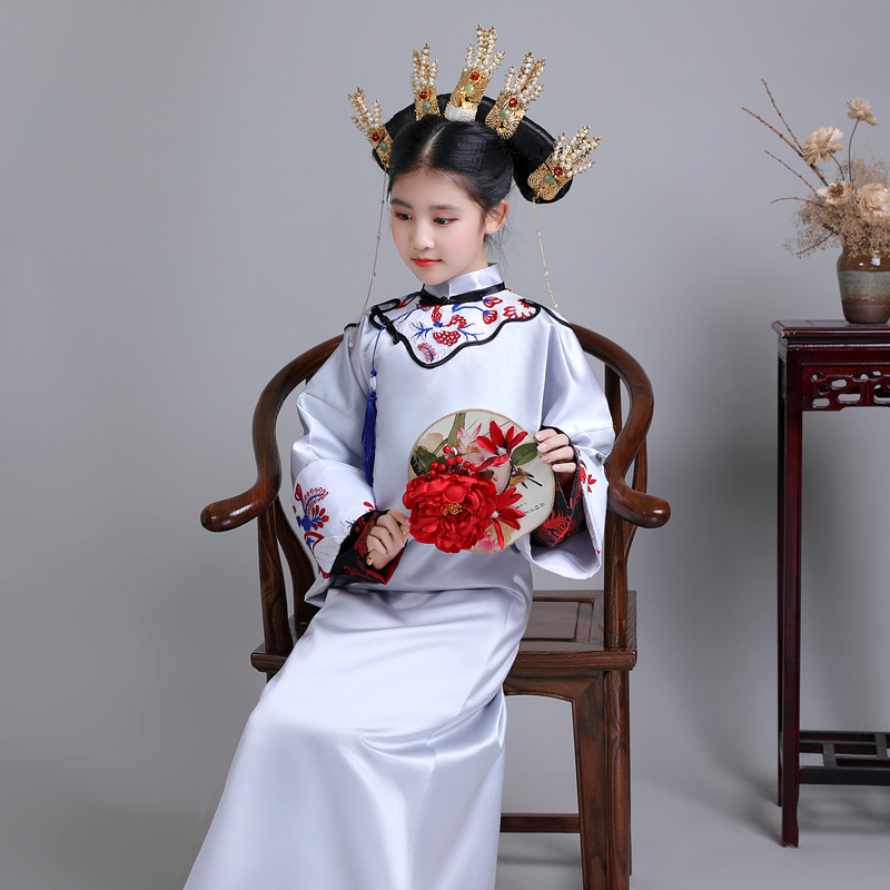 延禧攻略皇后同款风古装清朝女童宫廷旗服儿童汉服连衣裙春秋摄影