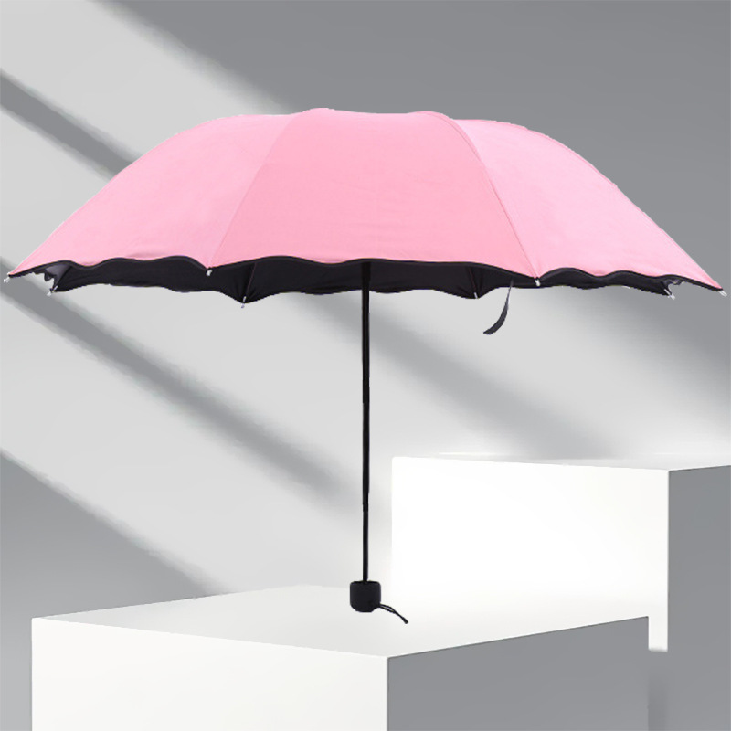 Creative Vinyl Blooming Umbrella with Water Three Folding Printable Logo Rain Flowering Sunshade Umbrella Sunny Umbrella