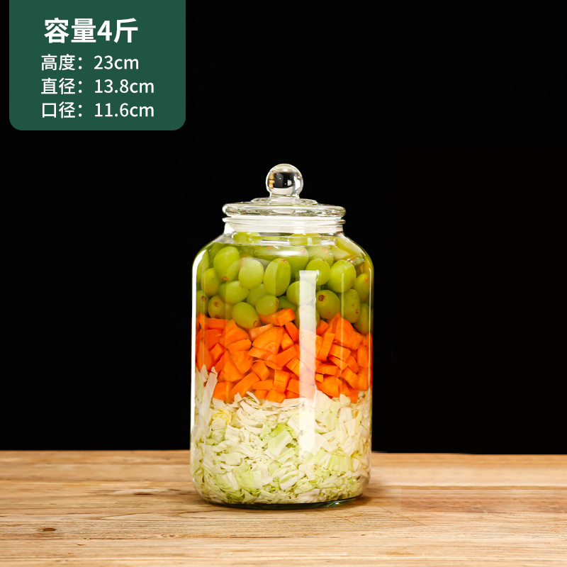 Pickles Earthen Jar Transparent Glass Thickening Pickling Vat Pickled Cabbage Earthen Jar Large Sealed Pickles Glass with Lid