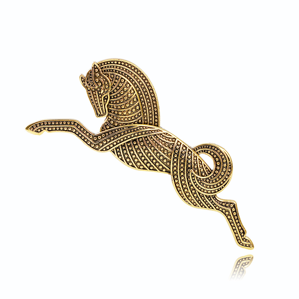 Cross-Border Zodiac Vintage Horse Brooch Electroplated Alloy Horse Pin Animal Accessories Men's and Women's Suit Pin Corsage