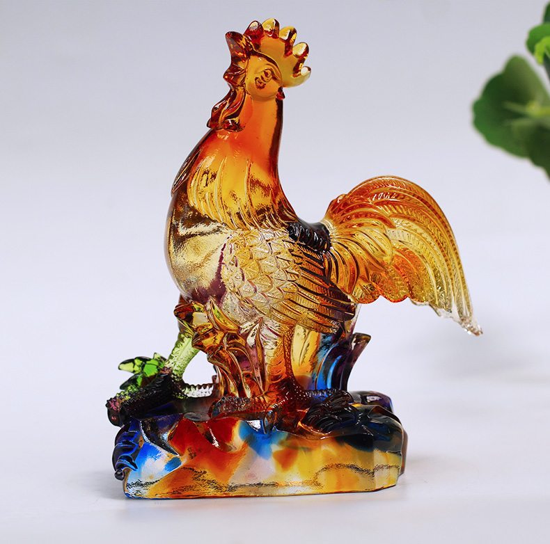 古法琉璃金鸡报晓鸡摆件居家客厅酒柜前台装饰乔迁开业送礼工艺品