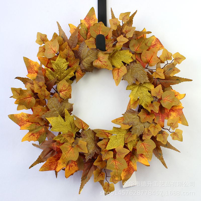 2022 Cross-Border Hot Sale Simulation Maple Leaf Garland Thanksgiving Autumn Maple Leaf Ring Wall Decoration Harvest Festival Decoration