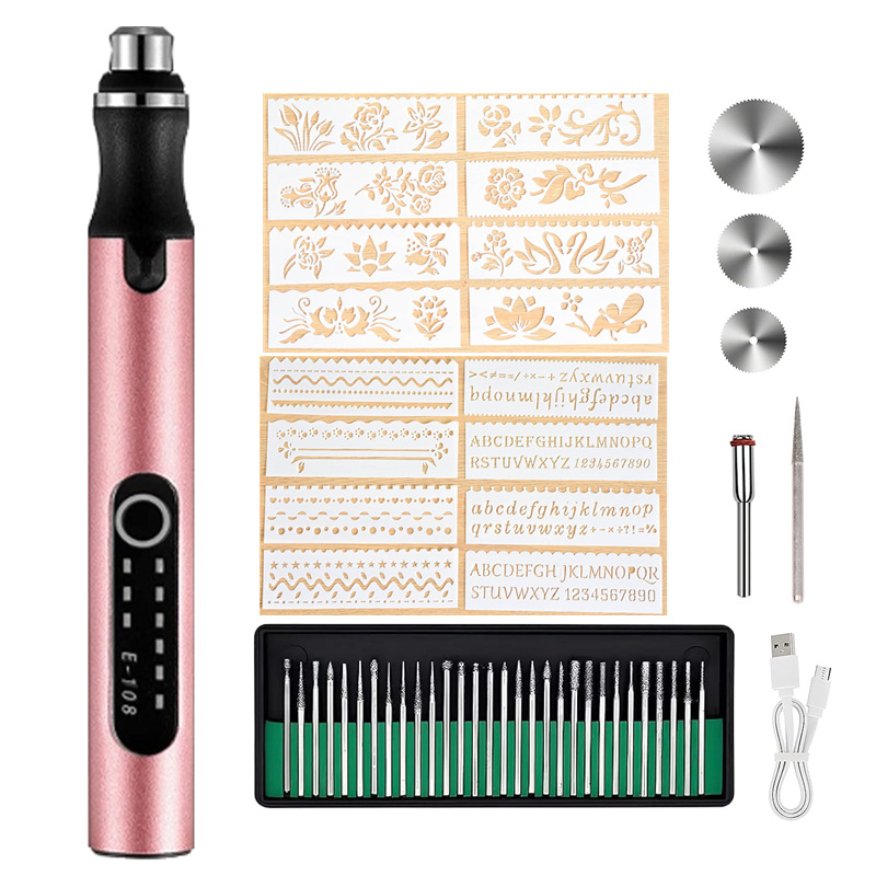 跨境USB充电雕刻笔 打磨机抛光DIY图案模板刻字切割3挡调速E108