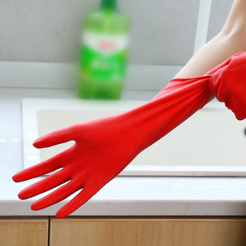 Latex Rubber Household Cleaning Protection Anti-Cutting Gloves Velvet Spray 60g31cm-33cm Long Size 4 Complete