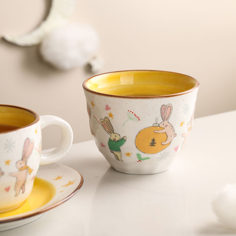 可爱兔子茶杯女生高颜值网红带把手咖啡杯陶瓷茶杯家用水杯
