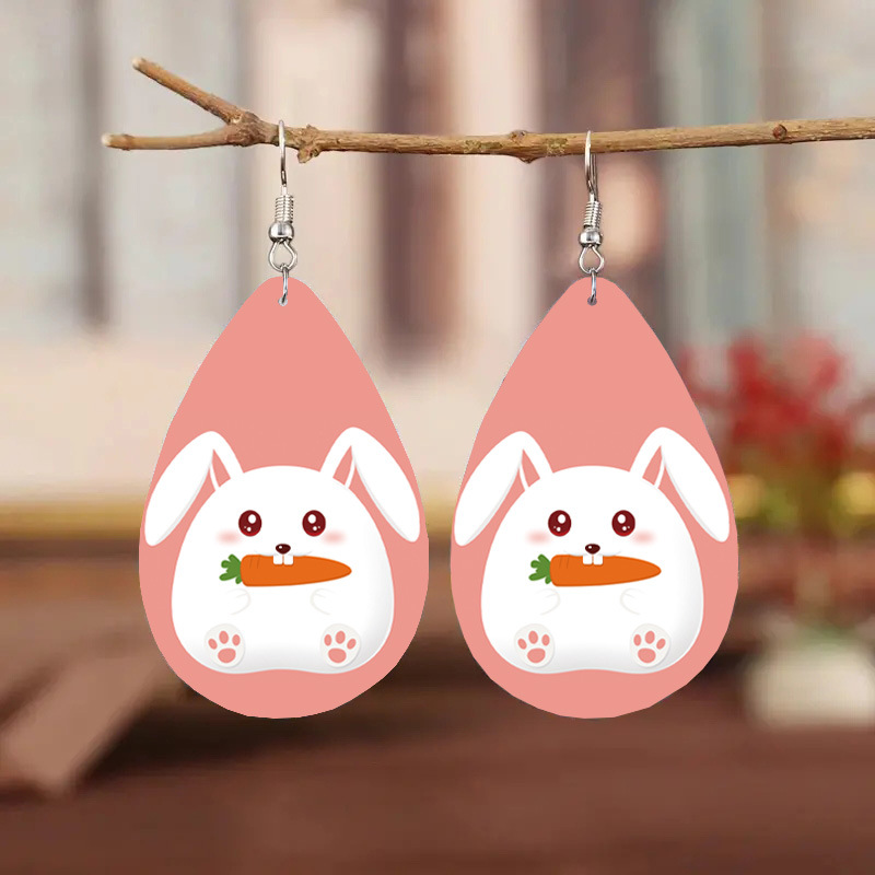 haojie temu cross-border new arrival easter leather earrings cartoon rabbit cute double-sided leather earrings eardrops