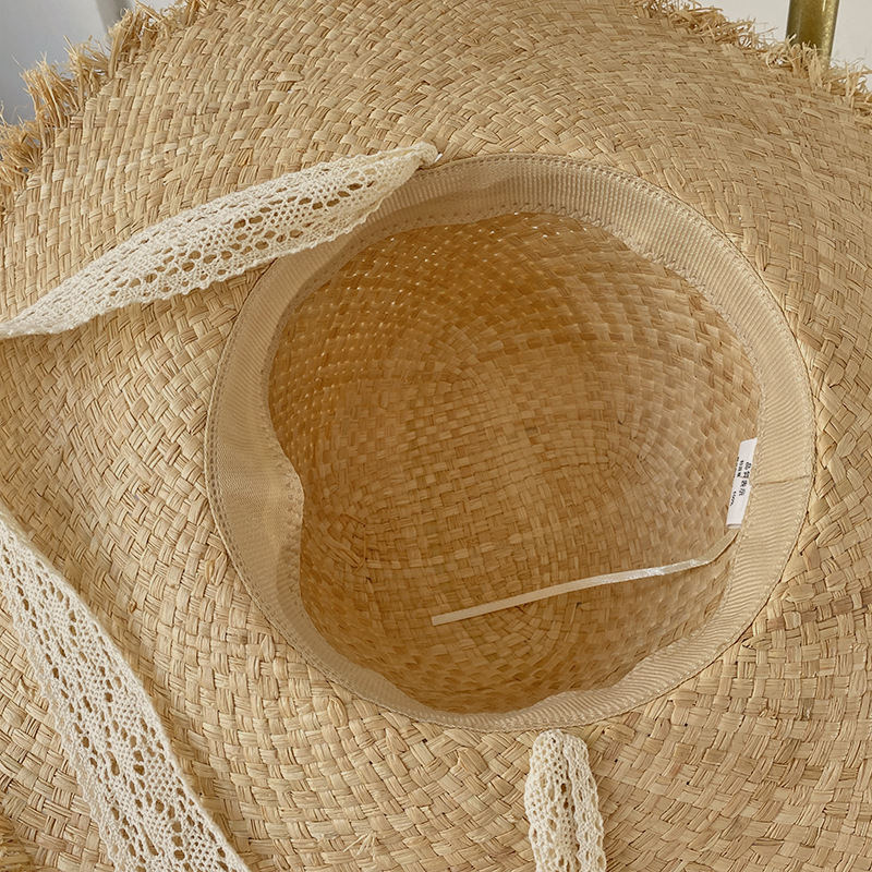 Frayed Ins Internet Celebrity Summer Hand-Woven Wide Brim Flat Brim Sun-Proof Vacation Travel Beach Straw Hat Female