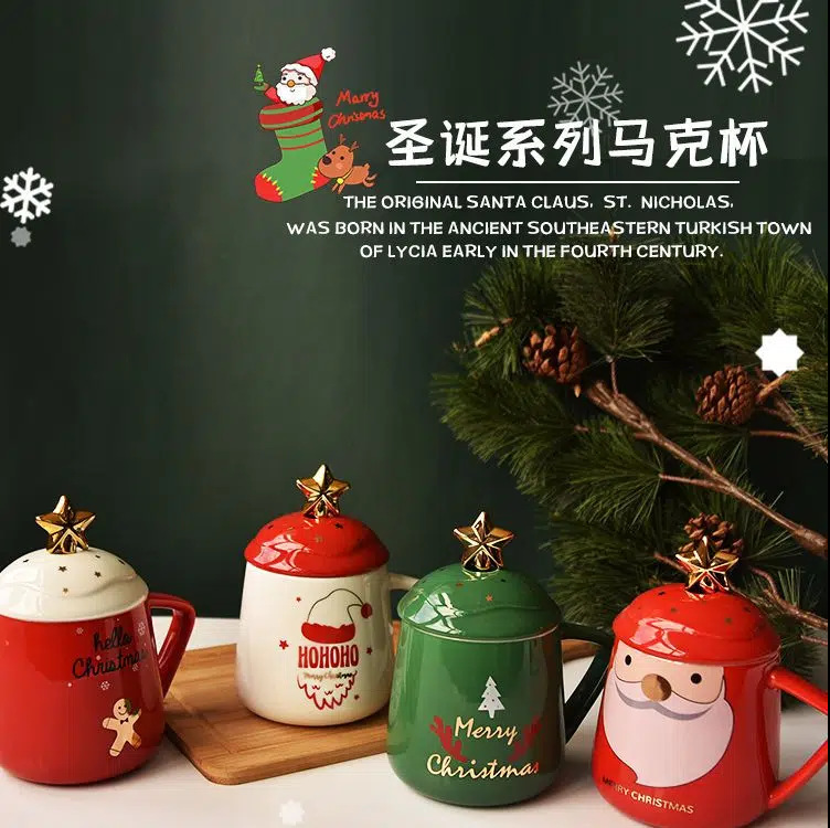 Nordic Girly Love Cup Cute Christmas Ceramic Cup with Cover Spoon Home Breakfast Coffee Couple Drinking Cups
