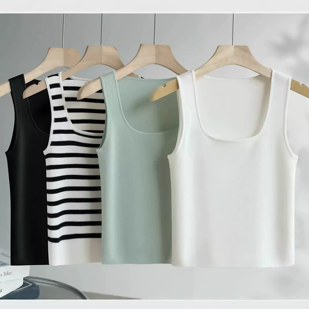极简风方领莱赛尔针织吊带背心女高级感春夏纯色内搭外穿显瘦上衣