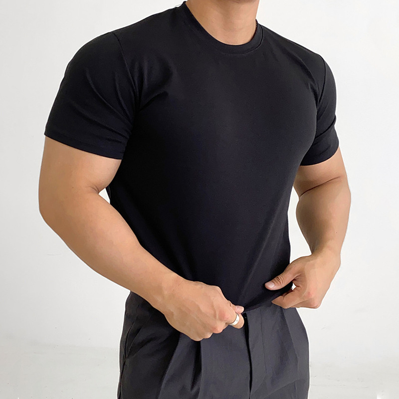 夏季男士短袖恤修身体恤纯色棉打底衫半袖健身日常净版韩版潮