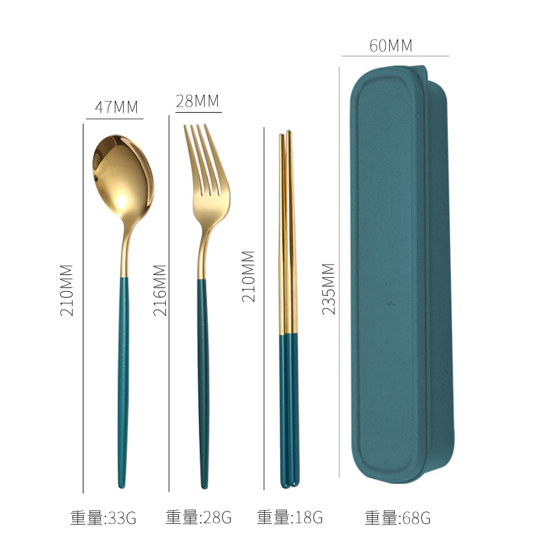 Stainless Steel Portuguese Portable Tableware Three-Piece Set Student Picnic Convenient Chopsticks Spoon Kit Amazon Hot