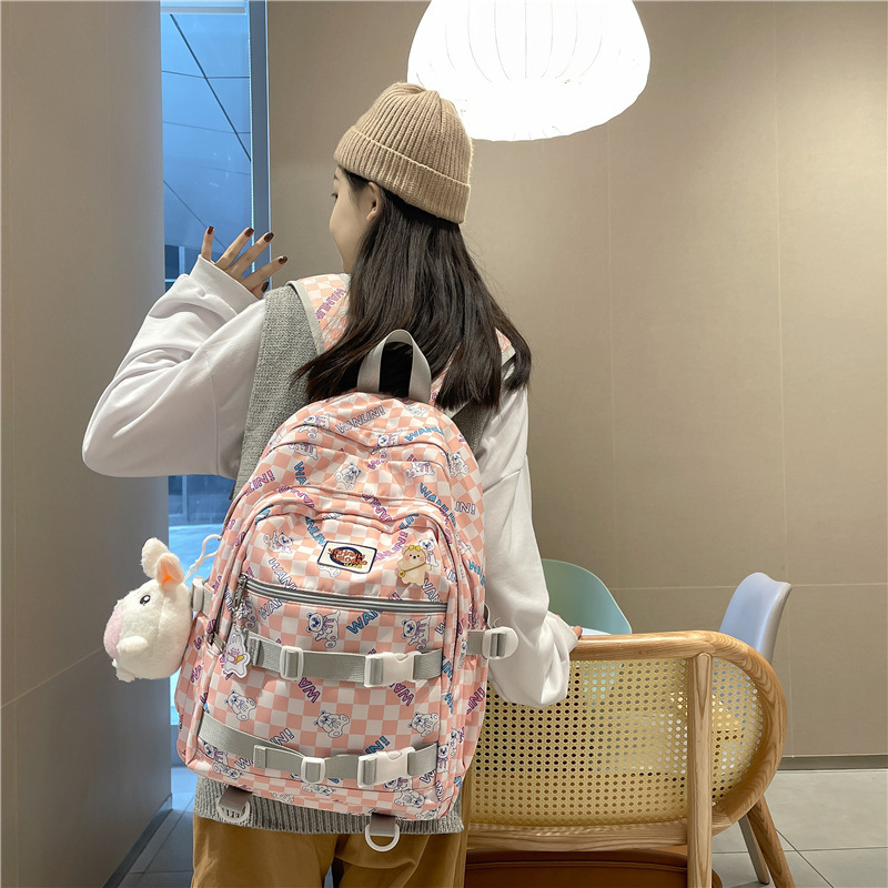 New Schoolbag Women's Korean-Style Chessboard Plaid Workwear Backpack Ins Japanese Junior High School High School and College Student Backpack Wholesale