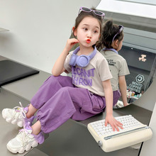 女童字母工装裤套装2024夏季新款韩版洋气两件套一件代发网红童装