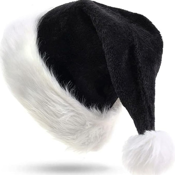 Black Christmas Hat Plush Thickened Fleece Christmas Halloween Party Amazon 2024 Cross-Border Christmas Hat