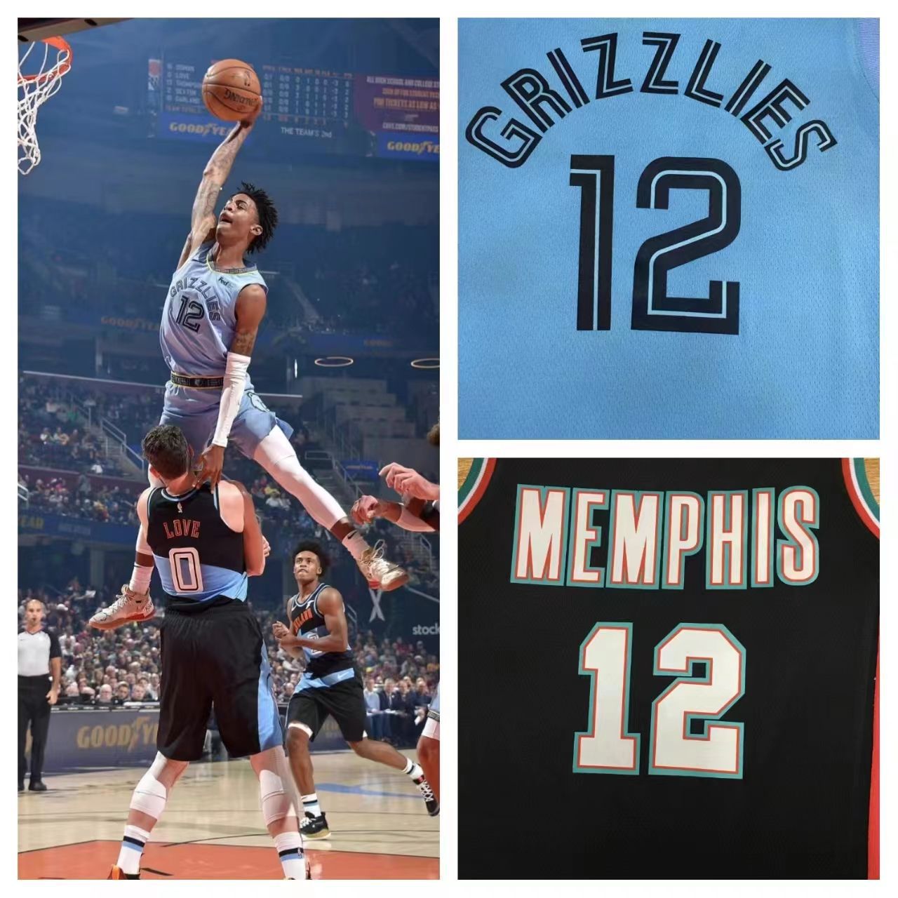 外贸批发灰熊队12号莫兰特球衣藏蓝色热压男女款篮球服运动背心