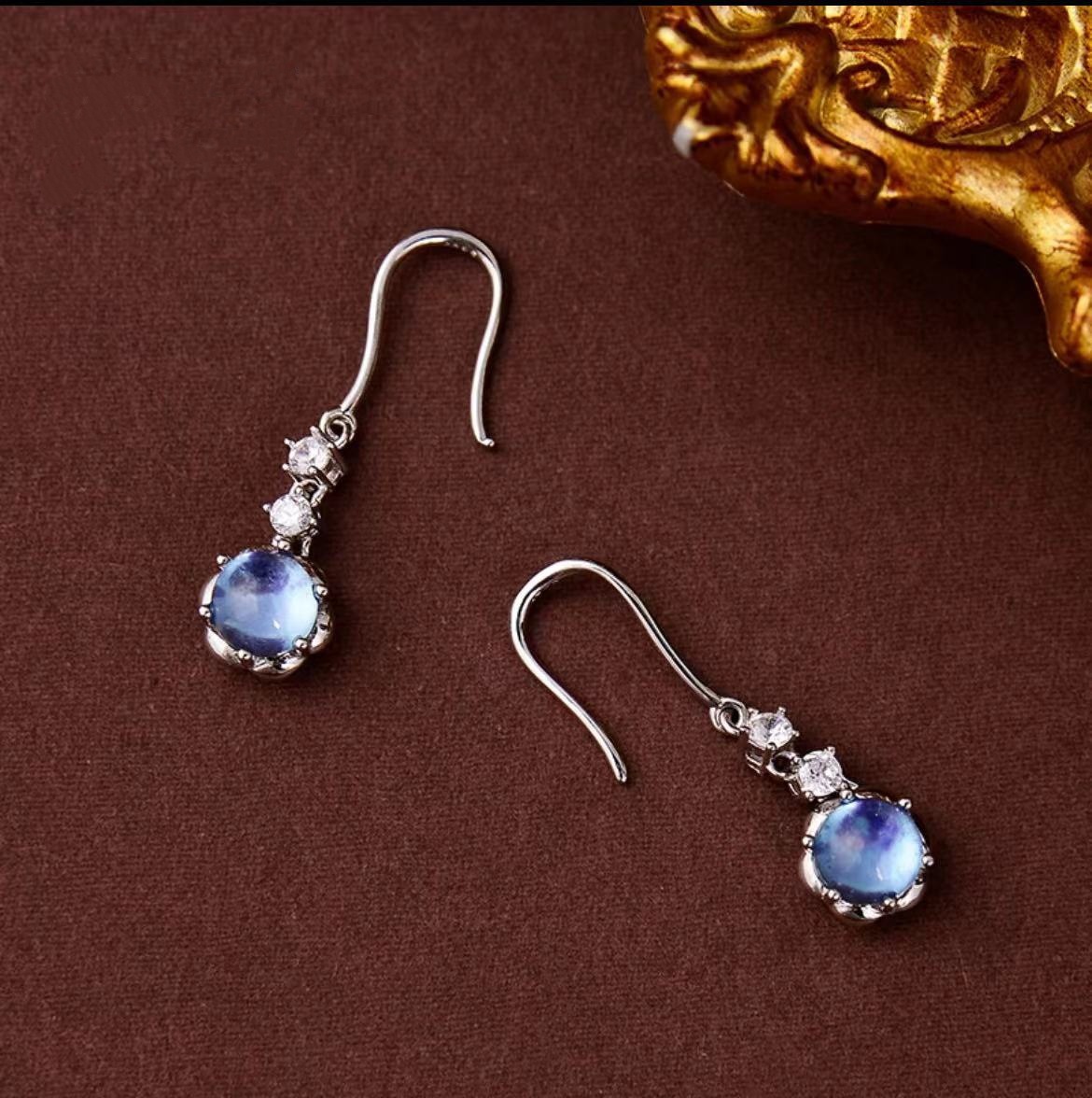 天然海蓝宝耳钩 s925银镶海蓝宝耳钉 轻奢简约女生耳饰 饰品批发