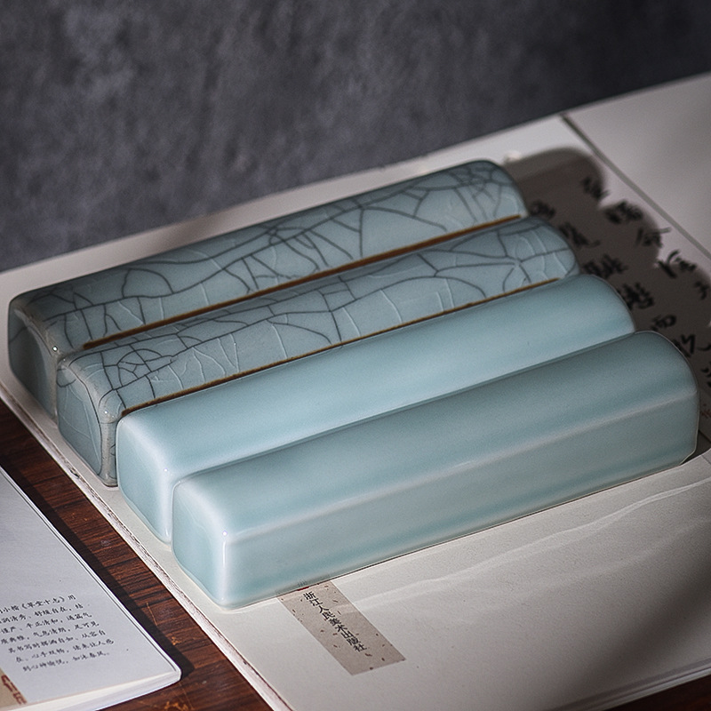 青瓷文房镇纸压纸陶瓷文房摆件书法压书国画镇纸镇尺压纸学生练字