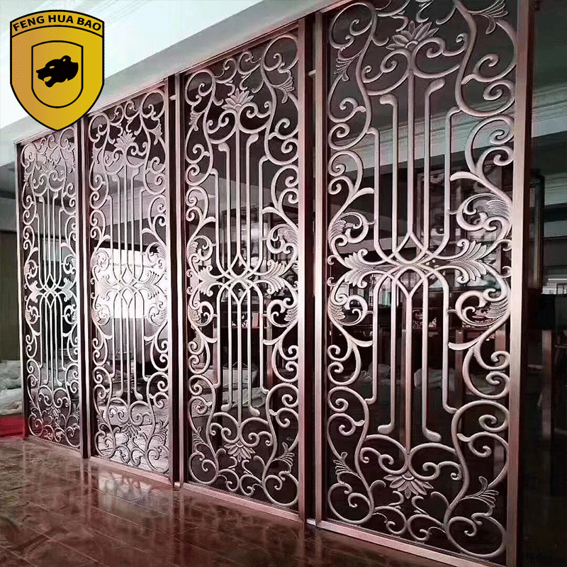 铝艺雕刻屏风玄关格栅背景墙入户镂空装饰隔断花格铁艺不锈钢激光