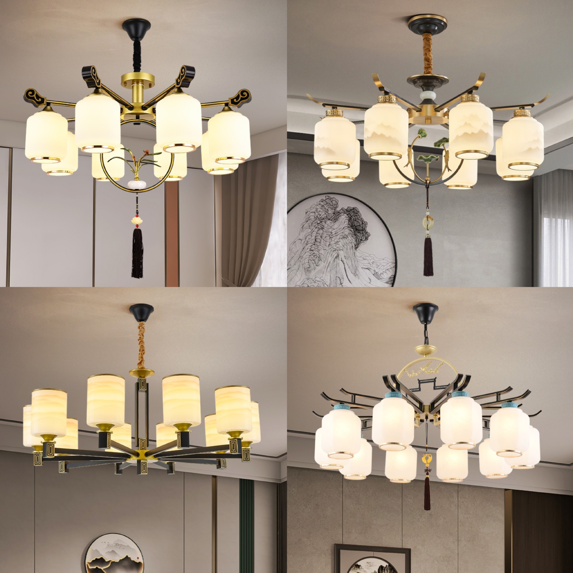 新中式吊灯客厅灯中国风别墅中空大灯禅意复古工程款饭店包间灯具