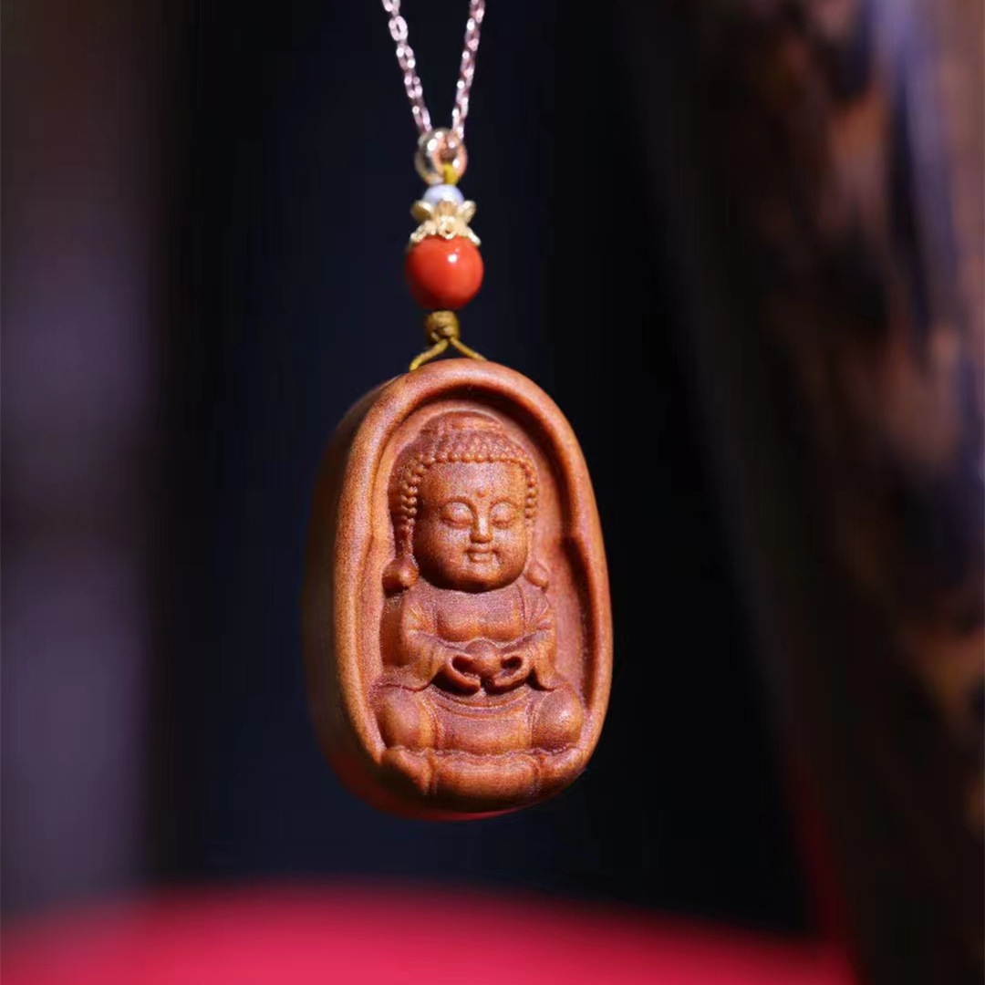 印度老山檀香小萌佛吊坠檀香木创意小萌佛牌子挂件毛衣链项坠批发