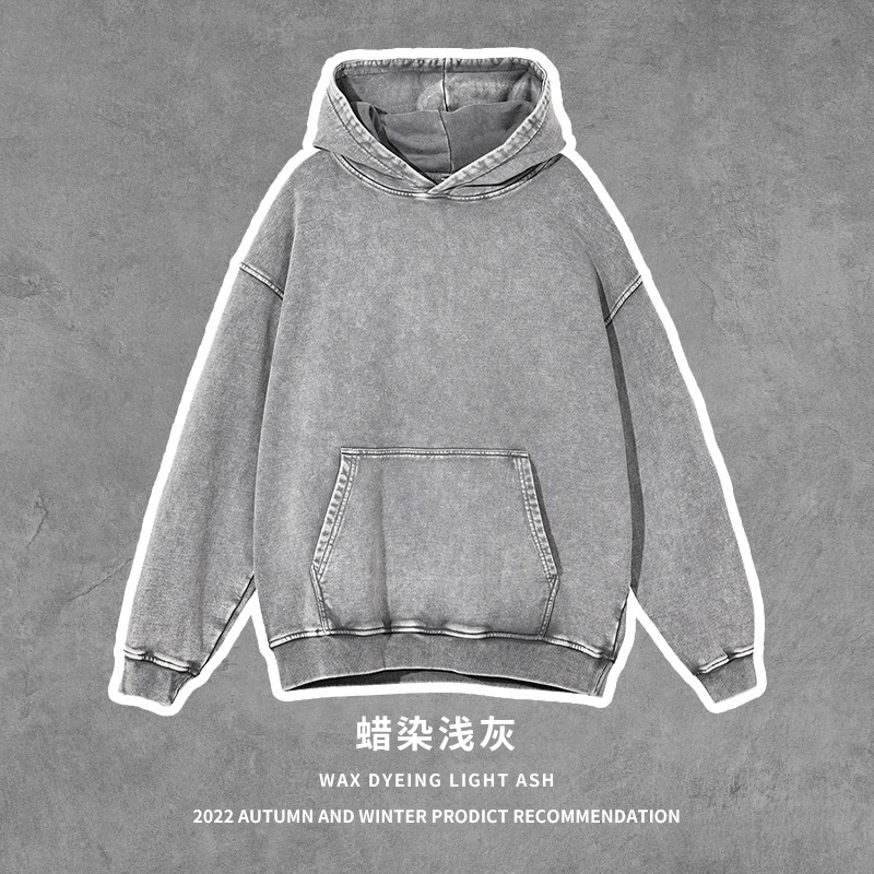 Customized Men's Heavy 420G Vintage Batik Distressed Terry Hooded Sweater Loose Wash Men's Fashion Brand Sweater