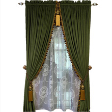 T3LC批发美式复古风橄榄绿纯色客厅卧室加厚遮光丝绒窗帘书房布帘