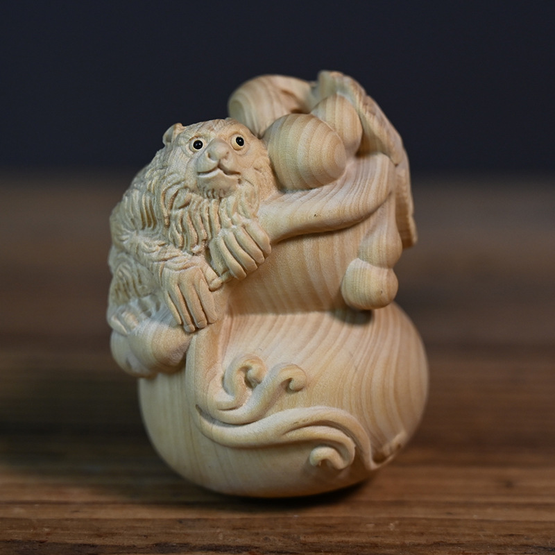 黄杨木雕刻葫芦猴子文玩手把件办公室装饰品茶桌茶宠摆件工艺品