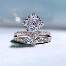 慕景珠宝欧美新品925银戒指镶嵌正方8*8高碳钻女戒桂冠设计感戒指