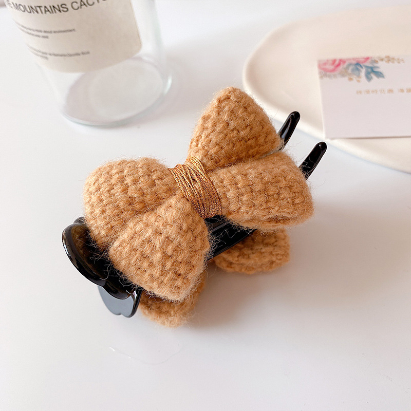 Cute and Graceful Bun Grip Elegant Wool Bow Headdress Barrettes Female Head High-Grade Sense Hairpin