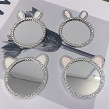 新款镶钻创新兔耳朵镜框diy 手机壳美容饰品配件猫耳朵化妆镜子女