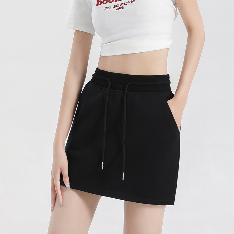 Hot Girl Drawstring Bag Hip Skirt Women's Summer 2023 High Waist Slimming Sports Culottes Gray Small A- line Skirt