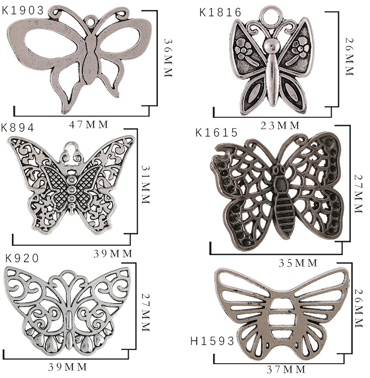 Spot Goods Tibetan Silver Butterfly Series Alloy Decoration Accessories DIY Necklace Bracelet Hanging Piece Pendant and Other Materials Wholesale